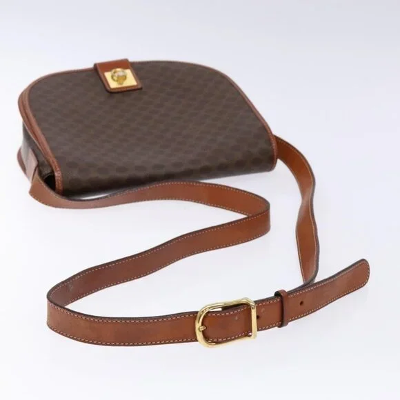 Authentic CELINE Macadam Canvas Shoulder Bag PVC Leather Brown Gold - Picture 14 of 16